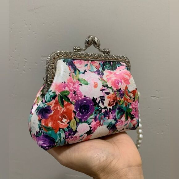 Vintage Handsewn Genuine Leather Floral Print Kisslock Purse & Small clutch Set - Picture 14 of 16